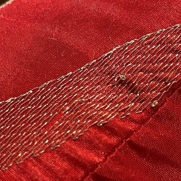 ACCENT pillow red poly/satin with silver metallic thread in waves on front. - Picture 6 of 9
